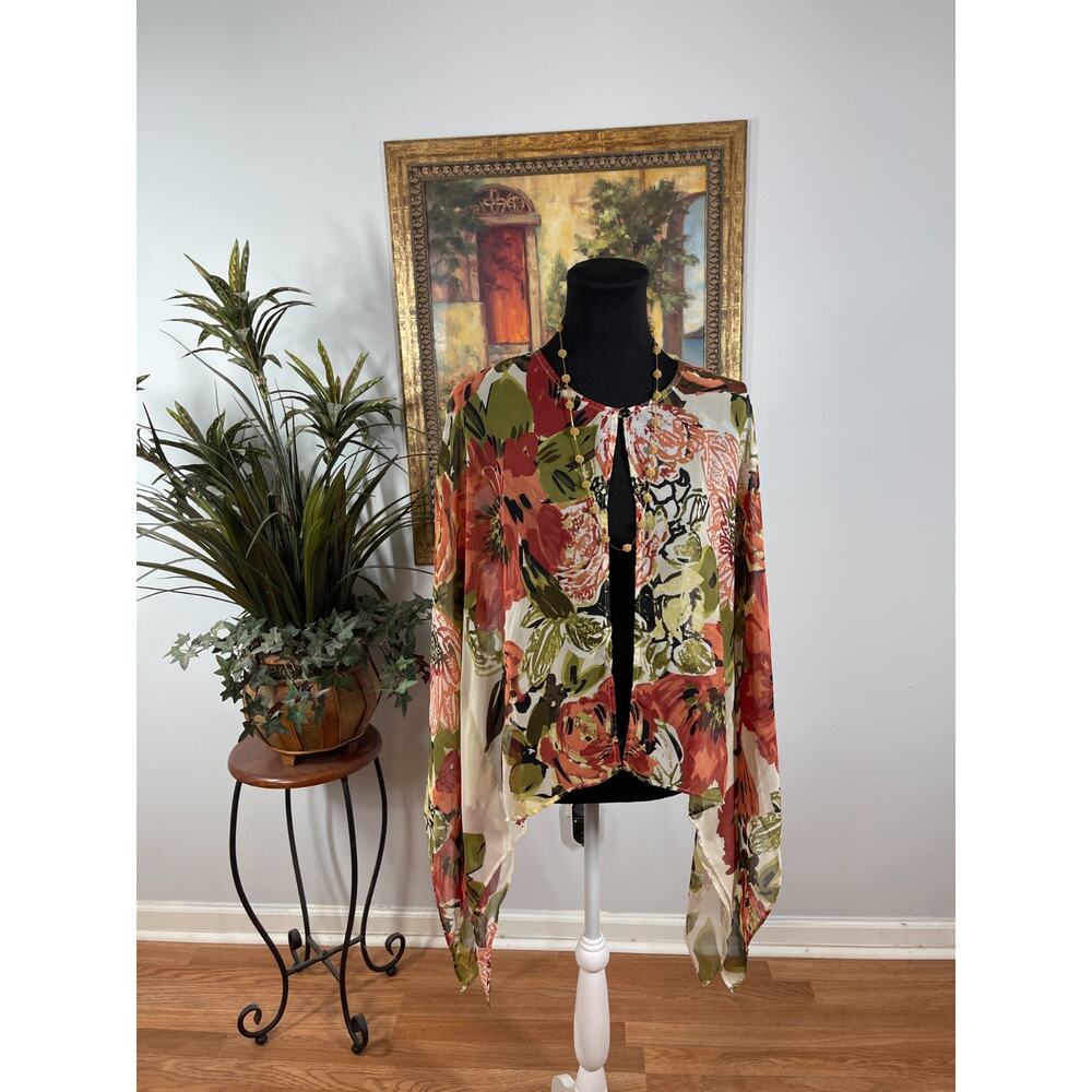 Stratus by Chenault Sheer Cape Shawl Women's M Floral Asymmetrical Cottagecore